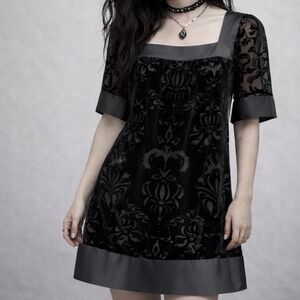 Y2K BCBG PARIS Whimsigoth Velvet Burnout Mini Shift Dress Dark Fairy Romantic 6